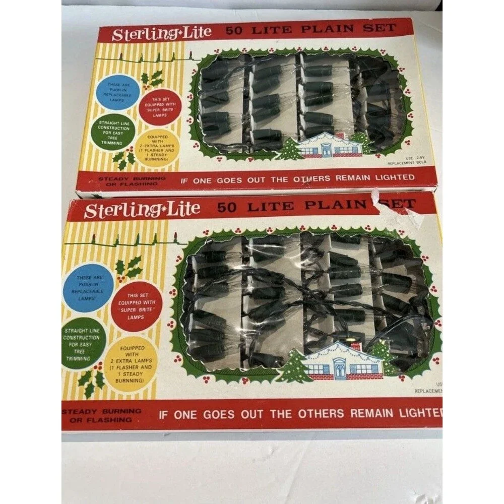Vintage Christmas Lights Mini Clear Boxed Set ‎ - Sterling Lite 50 - Tested